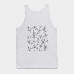 Various linear branch of leaves. Line art. Tank Top